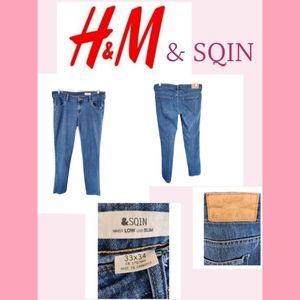 H&M SQIN WAIST LOW, LEG SLIM JEANS SIZE 33 x 34